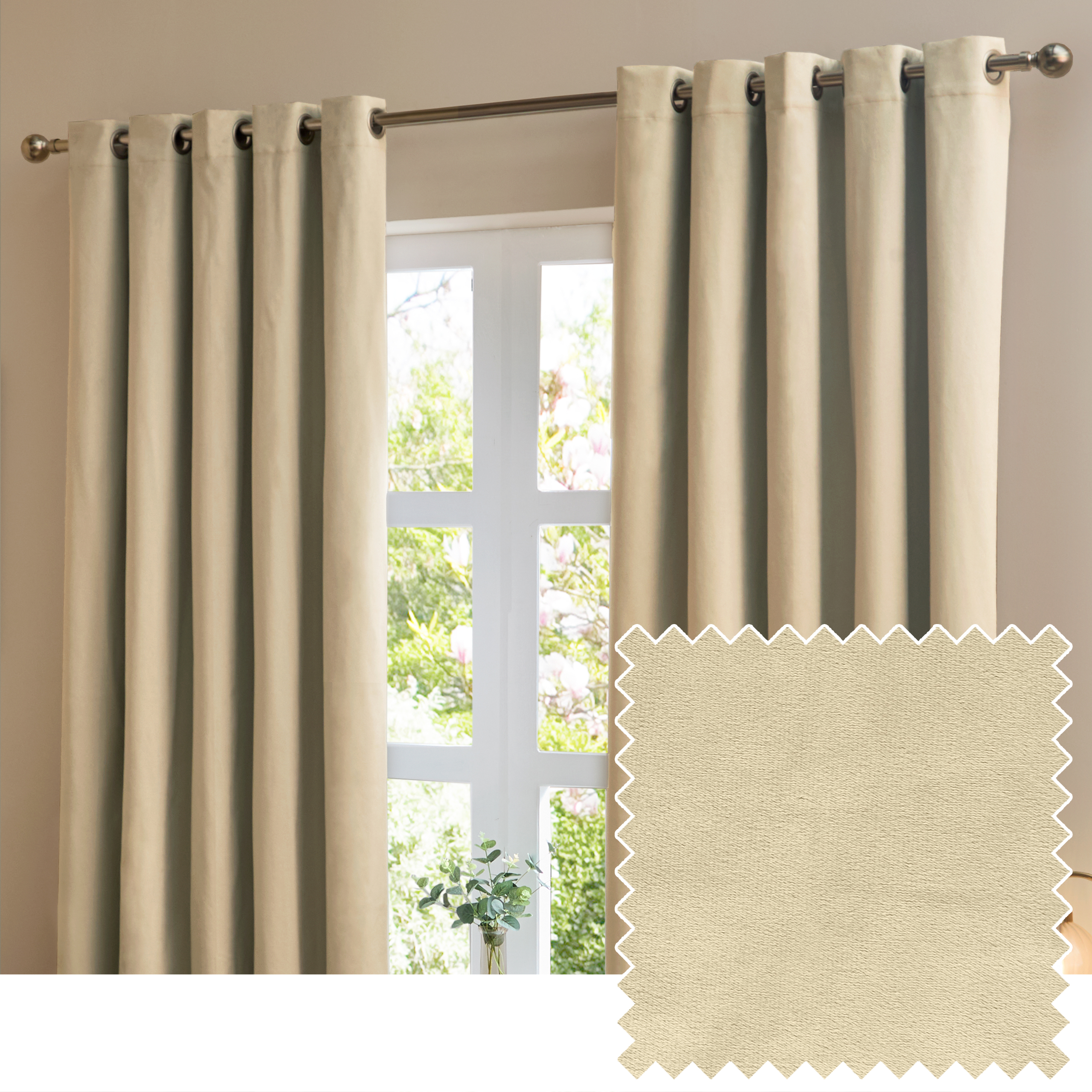 furn. The Ultimate Velvet Room Darkening Eyelet Curtain Pair, Natural - Beige - Size 117 cm x 183 cm | furn. Sale | Discount Designer Brands
