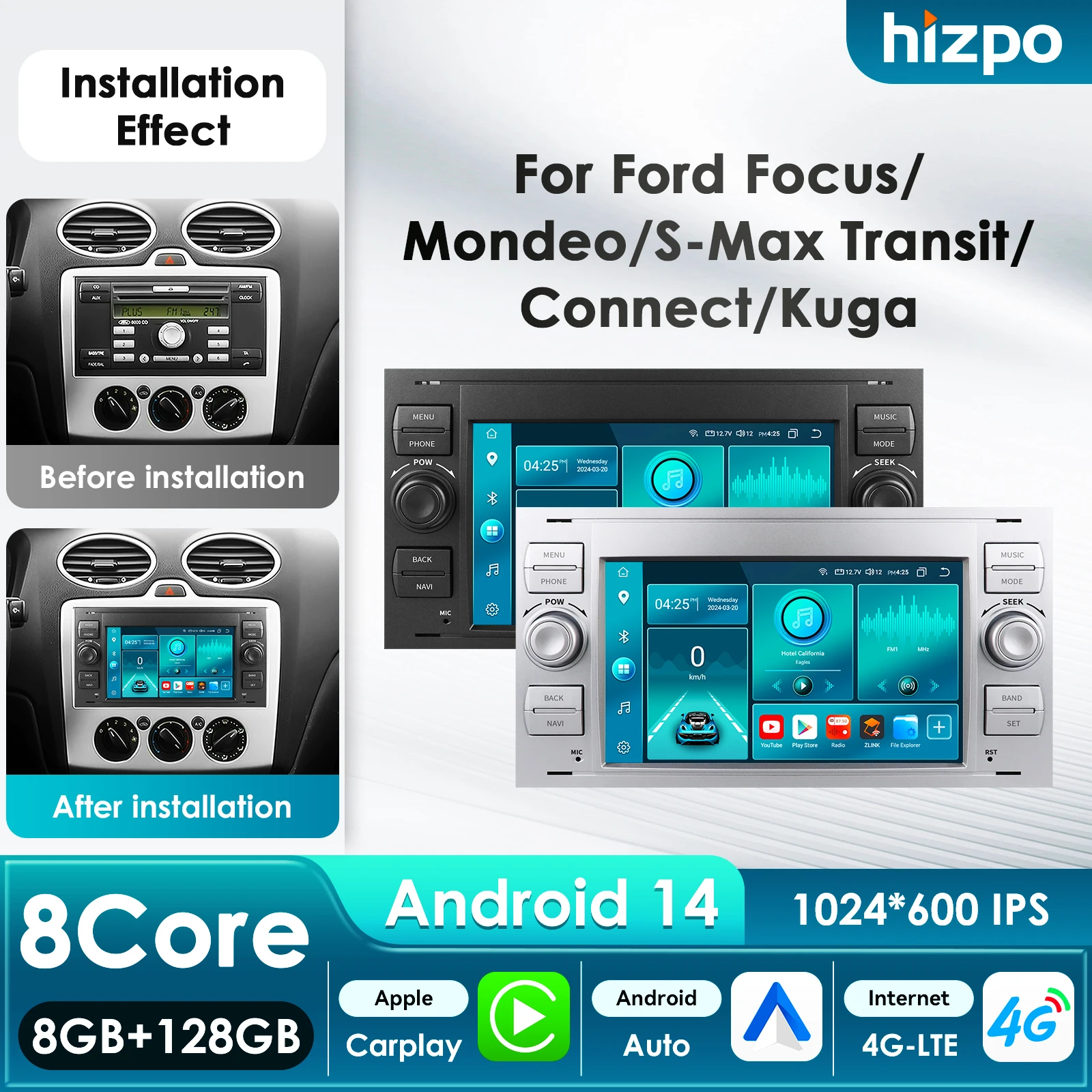 Hizpo 8Core Auto-Multimedia-Player für Ford Mondeo S-max Focus C-MAX Galaxy Fiesta Transit Fusion Connect Kuga Carplay Autoradio Image