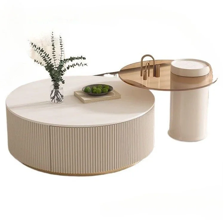 Cremefarbener Wind-Stein-Couchtisch, Wohnzimmer, Zuhause, moderne, einfache kleine Wohnung, leichte, luxuriöse runde Couchtisch-Kombination