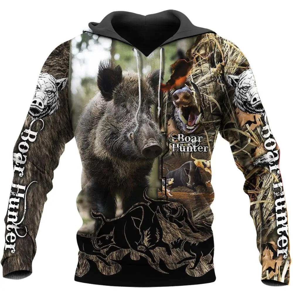 Tiere Wildnis Neuheit Hoodies Wildschwein Hunter 3D Gedruckt Herren Kapuzenpullover Unisex Streetwear Pullover Lässige Trainingsanzüge