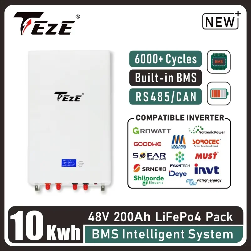 TEZE 10Kwh 48V 200AH LifePo4 Batterie PowerWall Integriertes BMS CAN RS485 Solar Home Energy Storage System 51,2V wiederaufladbare Zelle Image