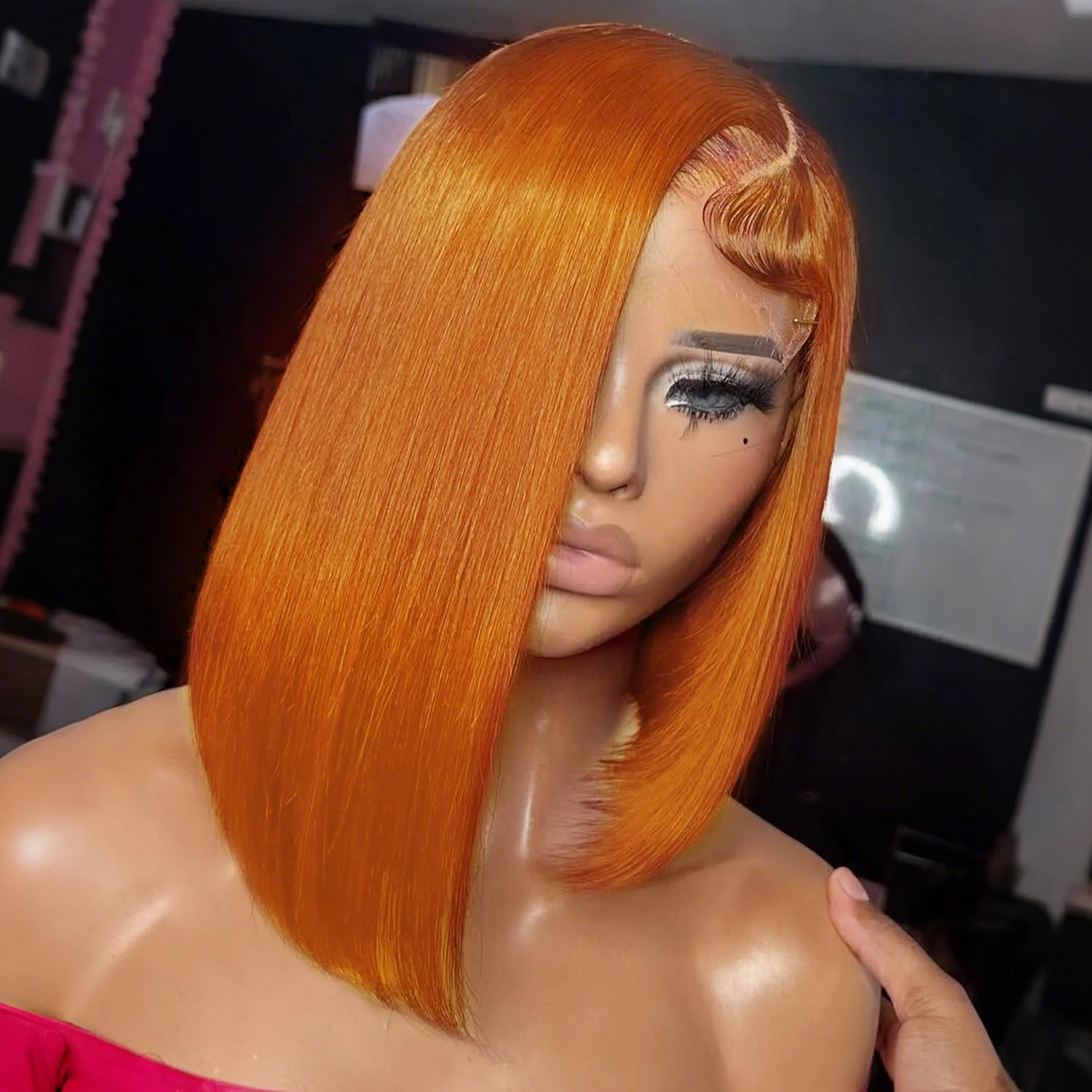 Ingwer Orange Kurze Bob Perücke 13X4 Spitze Frontal Perücke Gerade Farbige Spitze Front Echthaar Perücke für Frauen Vorgezupft Bob Perücken