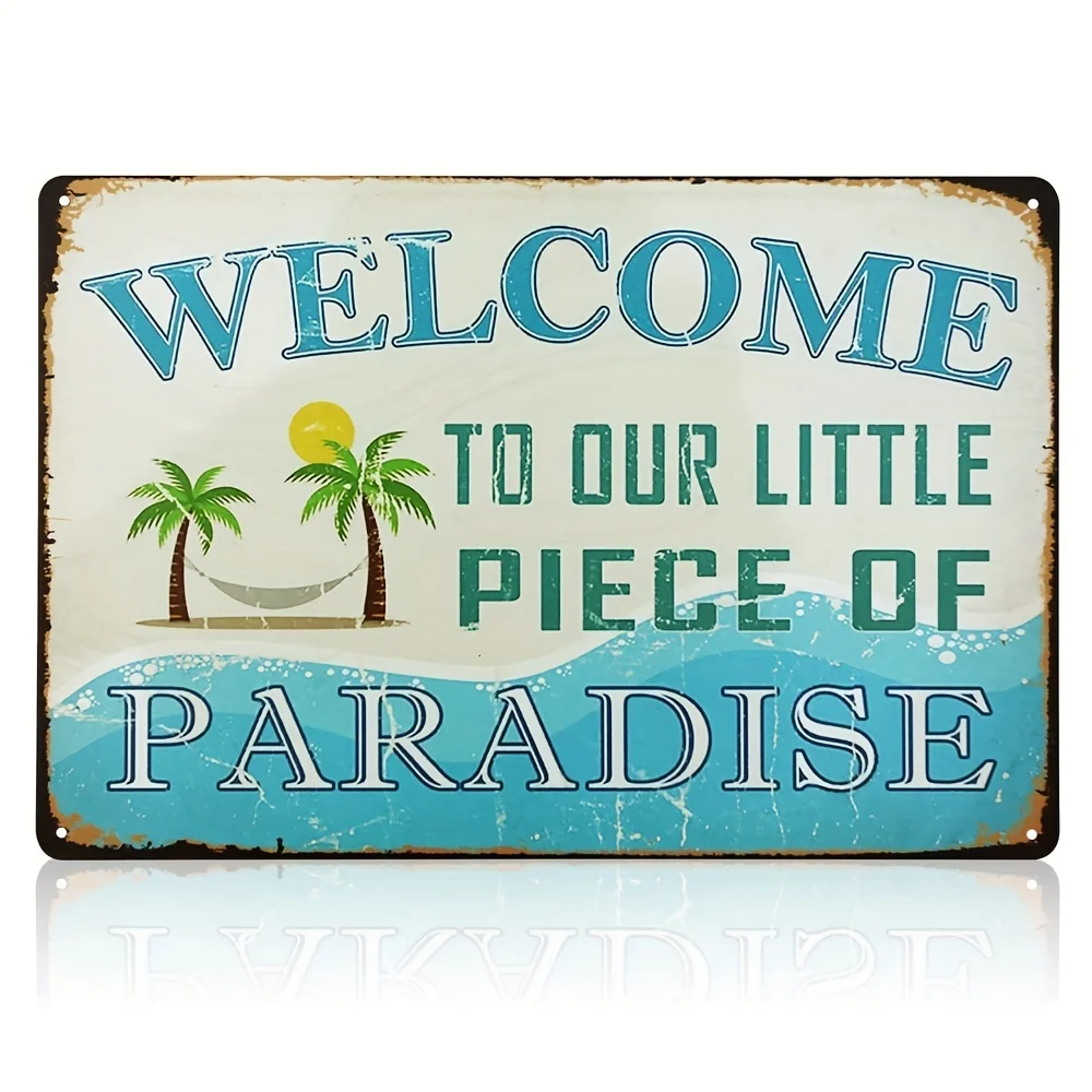 1 Stück „Welcome To Our Little Piece Of Paradise“-Willkommensschild für Haustür, Strand, Bauernhaus, Garten, Outdoor, lustige Wanddekoration, 20,3 x 30,5 cm