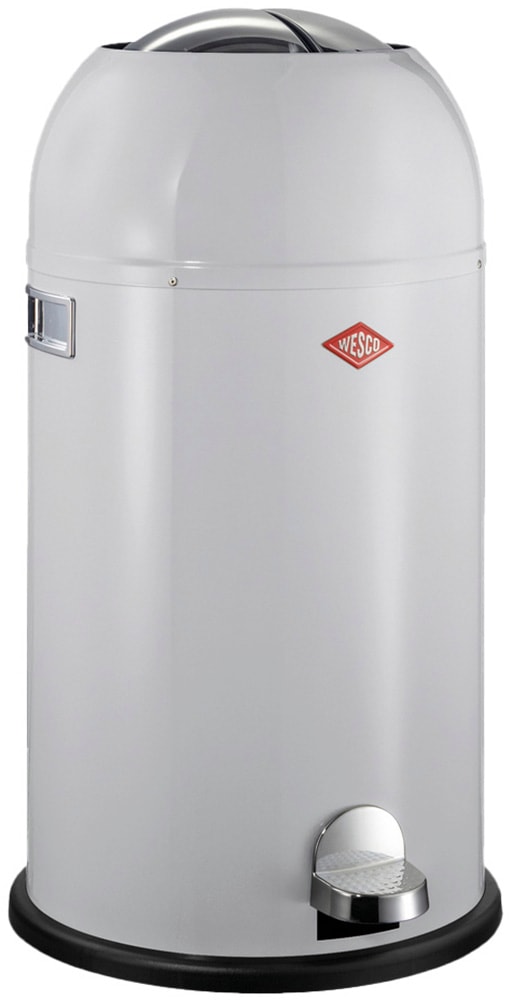 Mülleimer WESCO "Kickmaster Abfallsammler mit Dämpfer", grau, B:37,5cm H:69cm T:37,5cm Ø:37,5cm, Edelstahl, Kunststoff, Metall, Stahlblech, Mülleimer, Mülleimer, mit Metalleinsatz, Fußtritt, Klappe, Griff und Bodenring