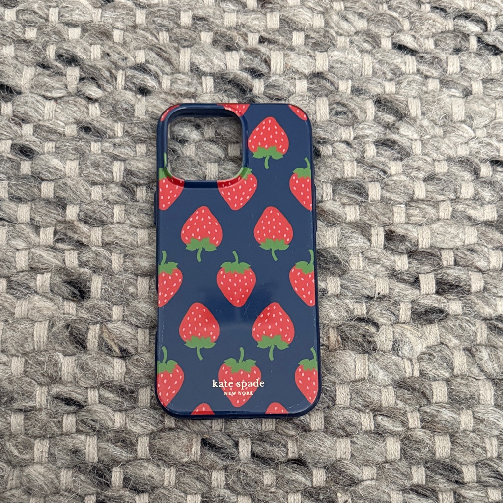 Kate Spade Cell Phones & Accessories | Kate Spade Strawberry Pattern Phone Case - Dark Blue (Iphone Pro Max 16) | Color: Blue/Red | Size: Os