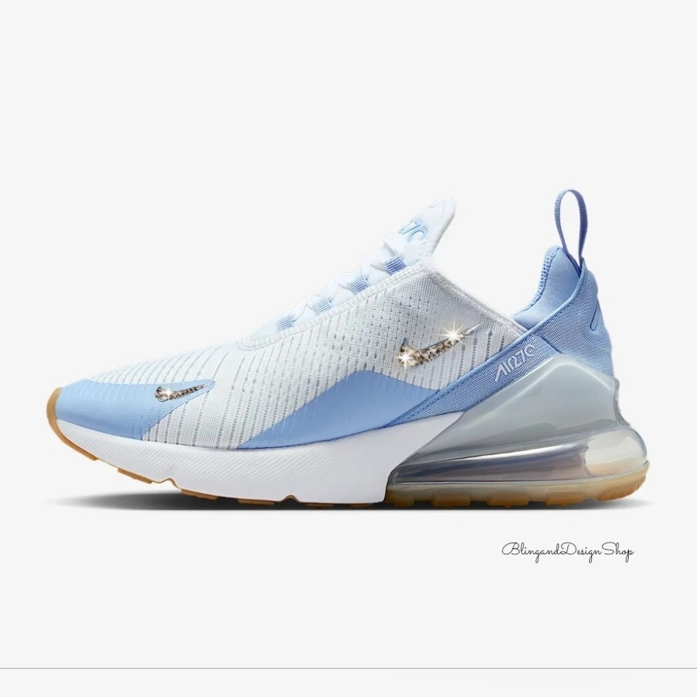 Nike Shoes | Bling Nike Air Max 270 Womens Sneakers Shoes Customized With Crystals Blue | Color: Blue/White | Size: Various