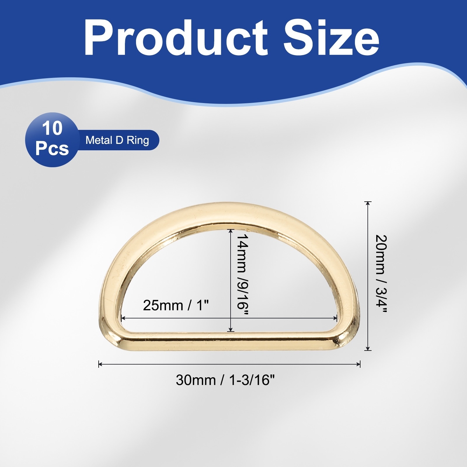 Metal D Ring, Flat Metal D Buckle Solid Dee Rings for Bags Backpack Wallets Leather Straps