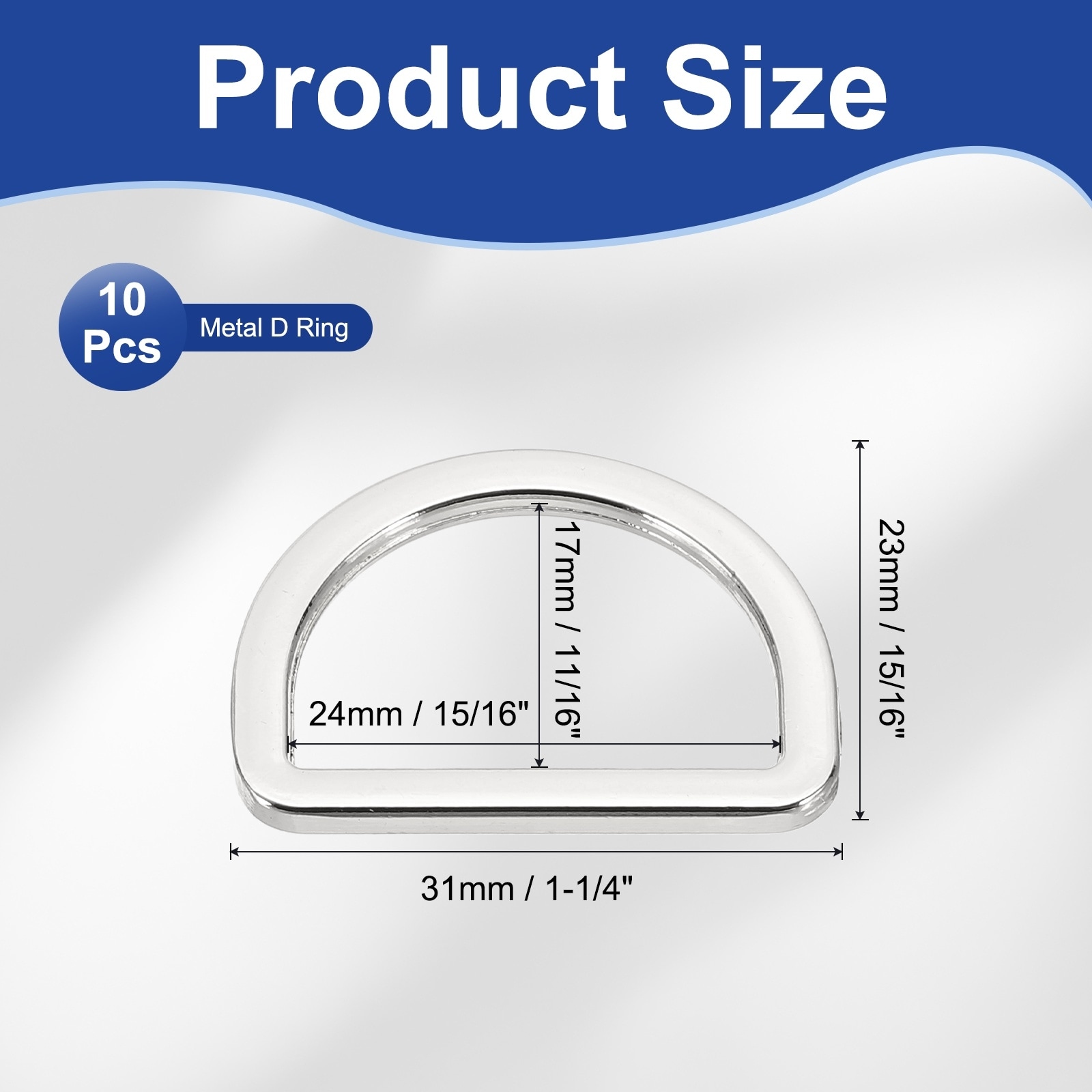 Metal D Ring, Flat Metal D Buckle Solid Dee Rings for Bags Backpack Wallets Leather Straps