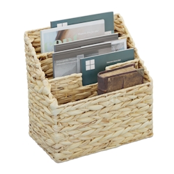 Relaxdays Zeitungsständer, Wasserhyazinthe, HxBxT: 34 x 34 x 20 cm, Zeitungshalter mit 3 Fächern, Zeitungskorb, natur Image