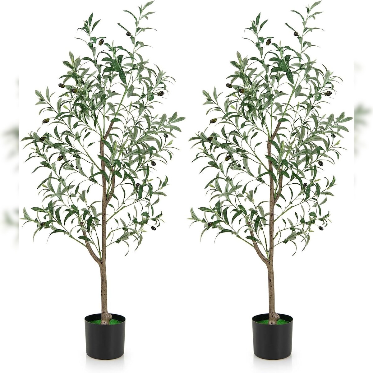 COSTWAY Set of 2 Artificial Olive Trees, Artificial Plant 130 cm, Indoor Plant with Cement Pot & Natural Leaves & Fruits Image