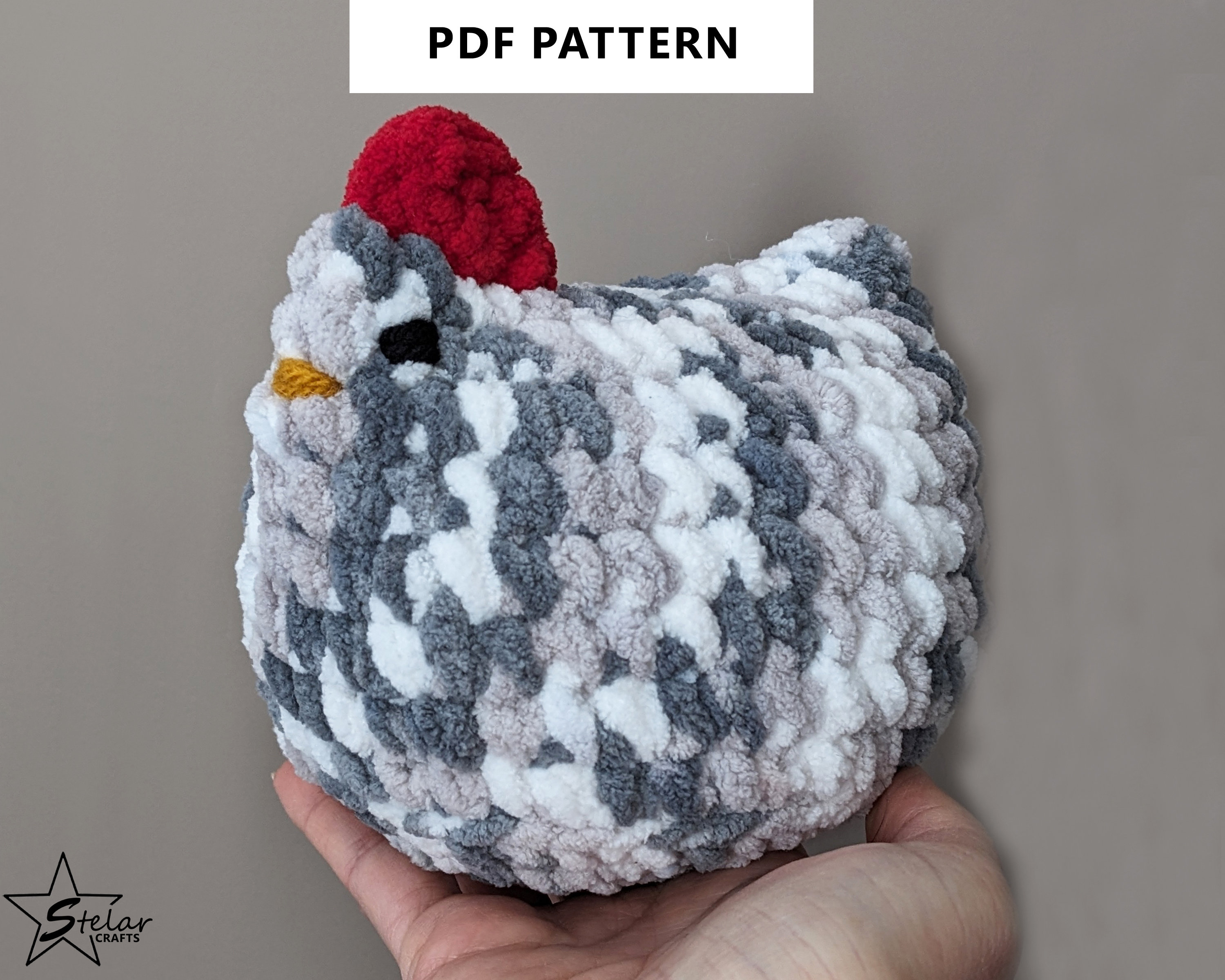 Schema per un pollo all'uncinetto / Scarica solo lo schema in PDF / Simpatico pollo all'uncinetto in amigurumi / Crea un pollo di qualsiasi dimensione
