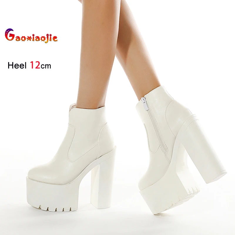 2025 herbst Frauen Booties Super Heels 12 CM Chic Plattform T Zeigen Stiefeletten Große Größe 42 Europa und Amerika vielseitige Frau Schuhe