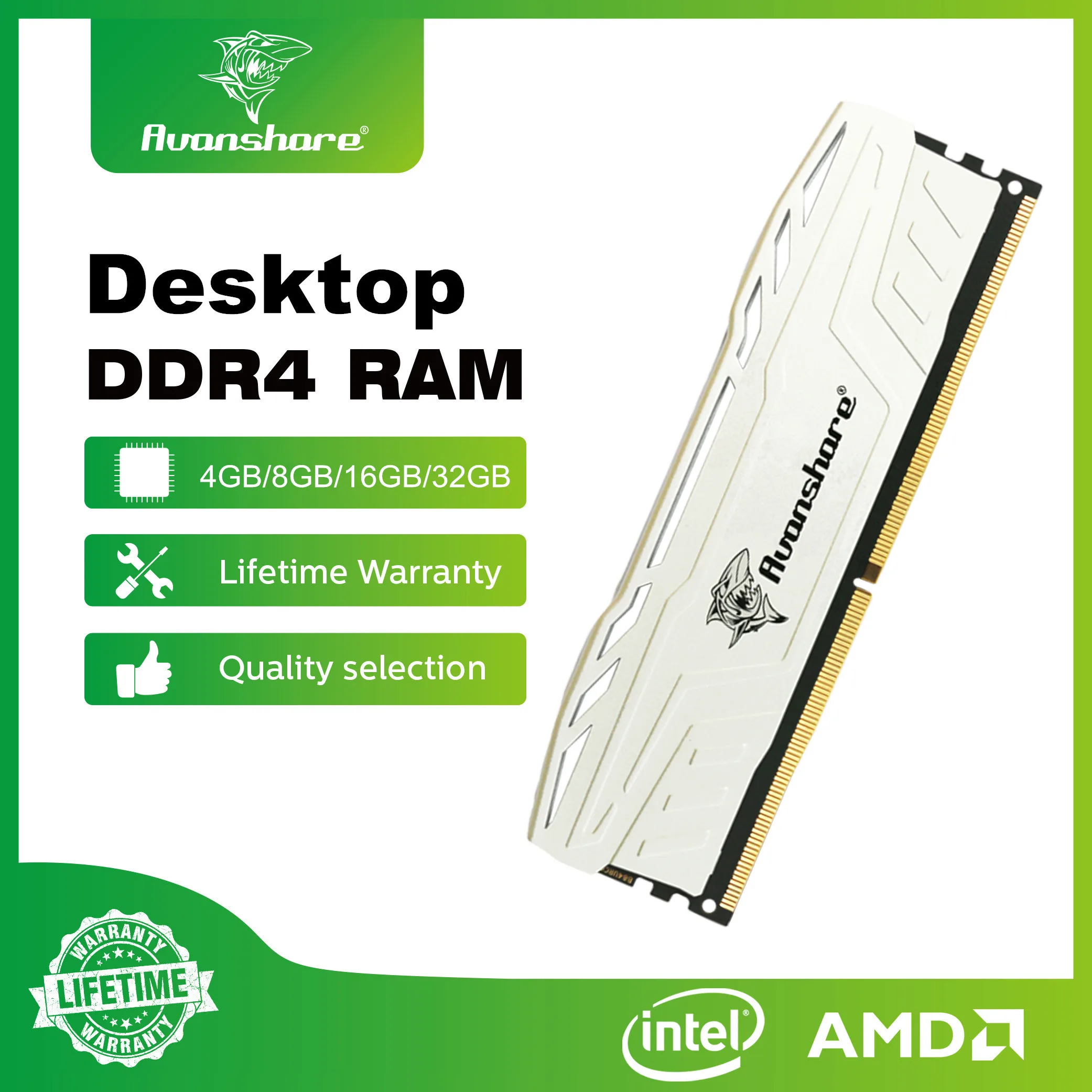Avanshare Neuer Arbeitsspeicher DDR4 DDR5 32GB 16GB 8GB 5600MHz 3200MHz 2666MHz 2400MHz PC-Kühlkörper-Speicher RAM Intel XMP 3.0 AMD Expo Image