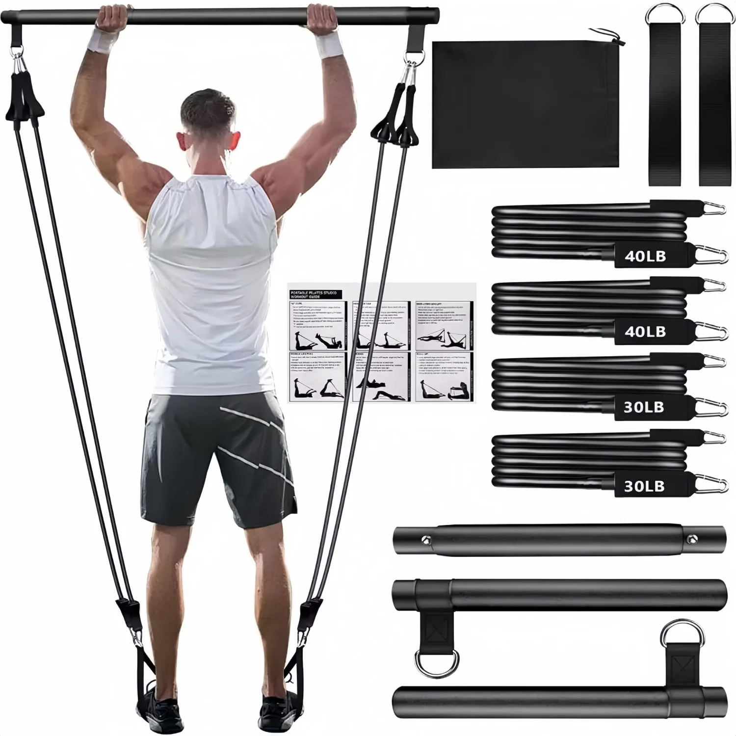 Tragbarer Yoga-Pilates-Bar-Stick mit Widerstandsband, Heim-Fitnessstudio, Muskelstraffung, Bar, Fitness, Dehnung, Sport, Körper, Workout Image