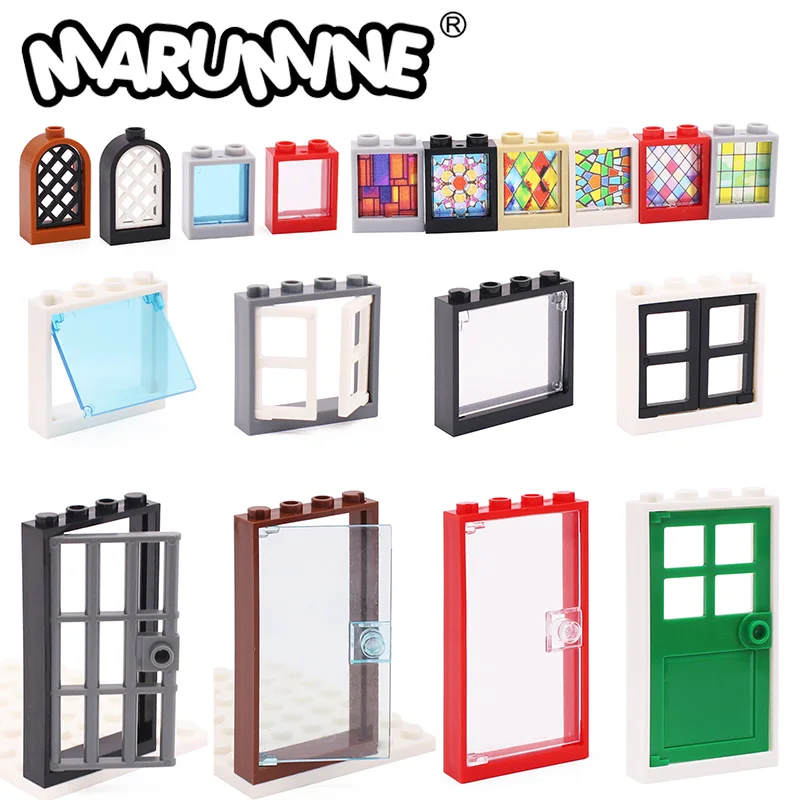Marumine MOC Ziegel Türrahmen Fenster Glas Bausteine Stadthaus Teile kompatibel mit 60616 60623 60592 6060160603 60594 Image