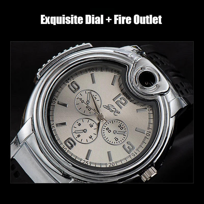 2025 Kreatives Uhrenfeuerzeug für Herren, Sport, Metallzifferblatt, offene Flamme, Zwei-in-1-Zigarettenanzünder und Raucherzubehör, Zigarrenzubehör Image