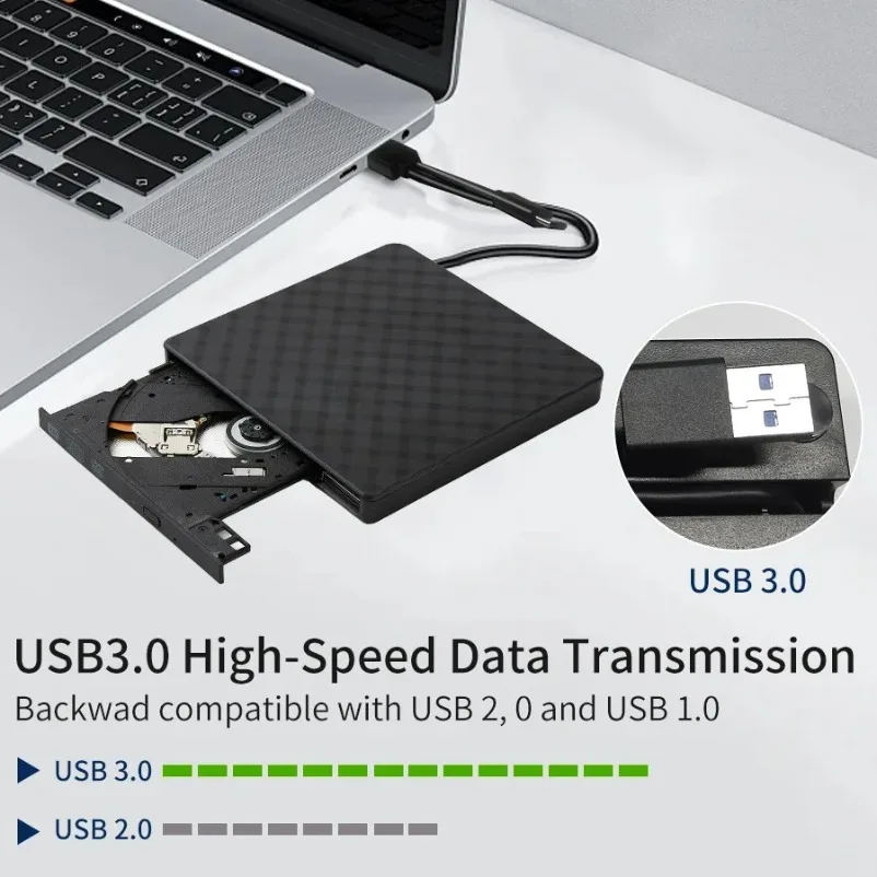 USB 3,0 Typ-C Schlank Externe 2 In 1 DVD RW CD Writer Laufwerk Brenner Leser Player Optische Laufwerke für Laptop PC Tragbare DVD Brenner Image