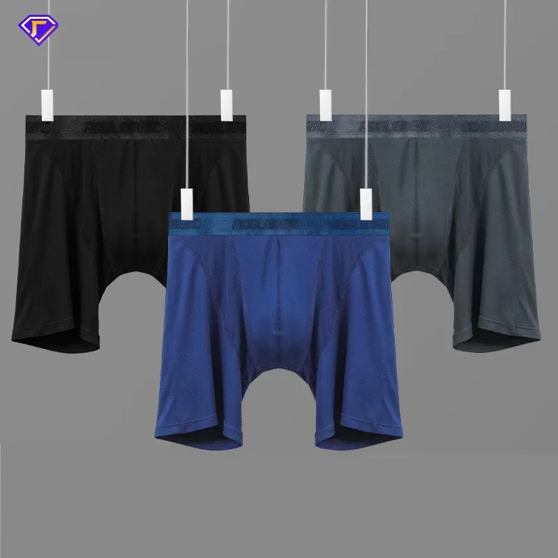 3Pcs Männer Unterwäsche Modal Boxer Shorts Mann Solide Mesh Seite Sport Höschen Atmungsaktive Beutel Mittleren Lange Unterhose Plus Größe l-5XL Image