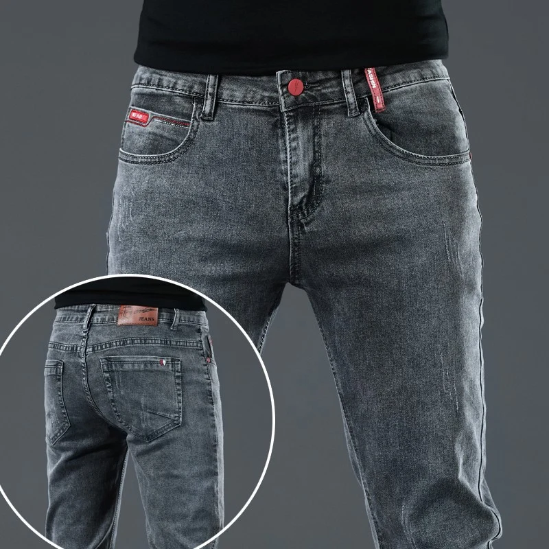 Männer Neue Grau Koreanische Slim Fit Stretch Jeans Mode Marke Dünne Jeans Männer Casual Klassische Baumwolle Jugend Bleistift Denim Hosen