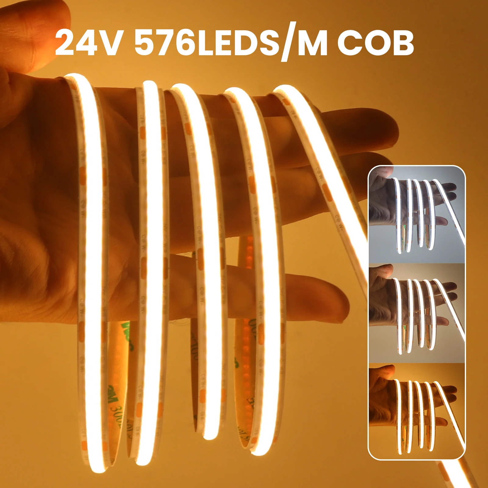 CCT COB LED-Streifen, 24 V, 576 LEDs/m, flexible Bandband-Lampe, 8 mm PCB, zweifarbige FOB-LED-Leuchten, lineare Beleuchtung mit hoher Dichte Image