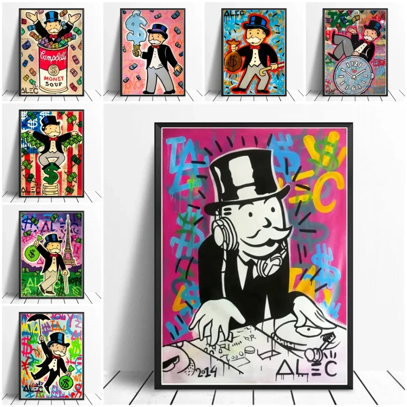 Alec Monopoly And Inspirierendes Geld Wandkunst Leinwand Poster und Druck Rich Man Charakter Malerei Büro Zuhause Raumdekoration
