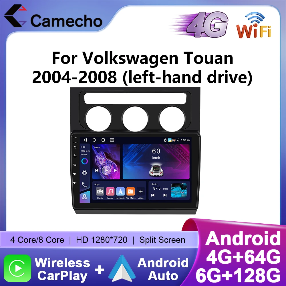 Camecho 10,1 "Wireless Carplay Android Auto Auto Radio Für Volkswagen Touan 2004-2008 GPS Stereo Bluetooth WIFI multimedia Player Image