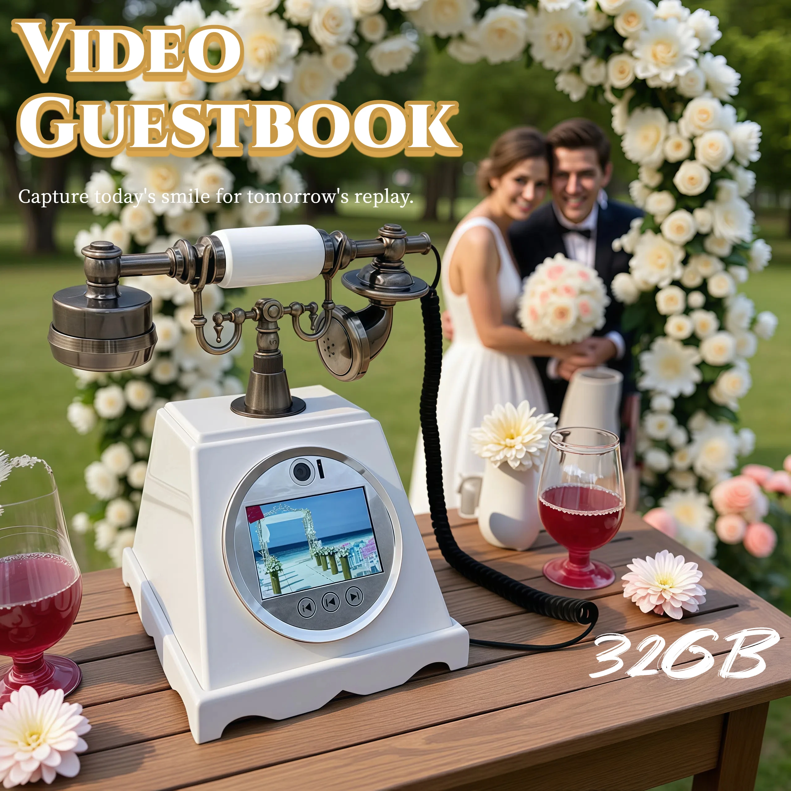 Vintage Telephone Video Guestbook for Weddings Party Retro Audio Message Recorder Keepsake Save Voicemails from Guests in Style