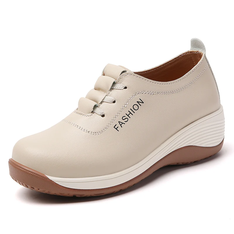 Neue stilvolle und bequeme Schuhe aus 100 % echtem Leder für Damen im Frühling und Herbst, große Größe 43-Mom-Freizeitschuhe