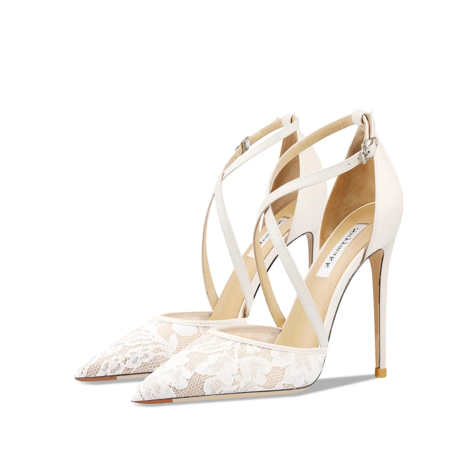 Dünne hochhackige Sandalen Sommer neue spitze Spitze Mesh Kreuzriemen sexy Sandalen Bankett große Größe kleine Damenschuhe