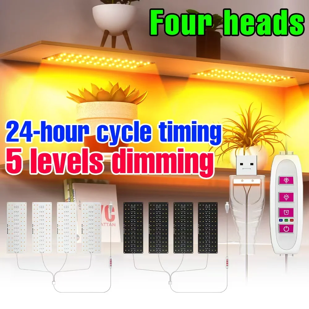 4 Köpfe LED-Wachstumslicht, volles Spektrum, Quantenbrett, Pflanzenlampe, USB, 5 V, für Innenwachstumsbox, Topfblumen, saftige Anbau