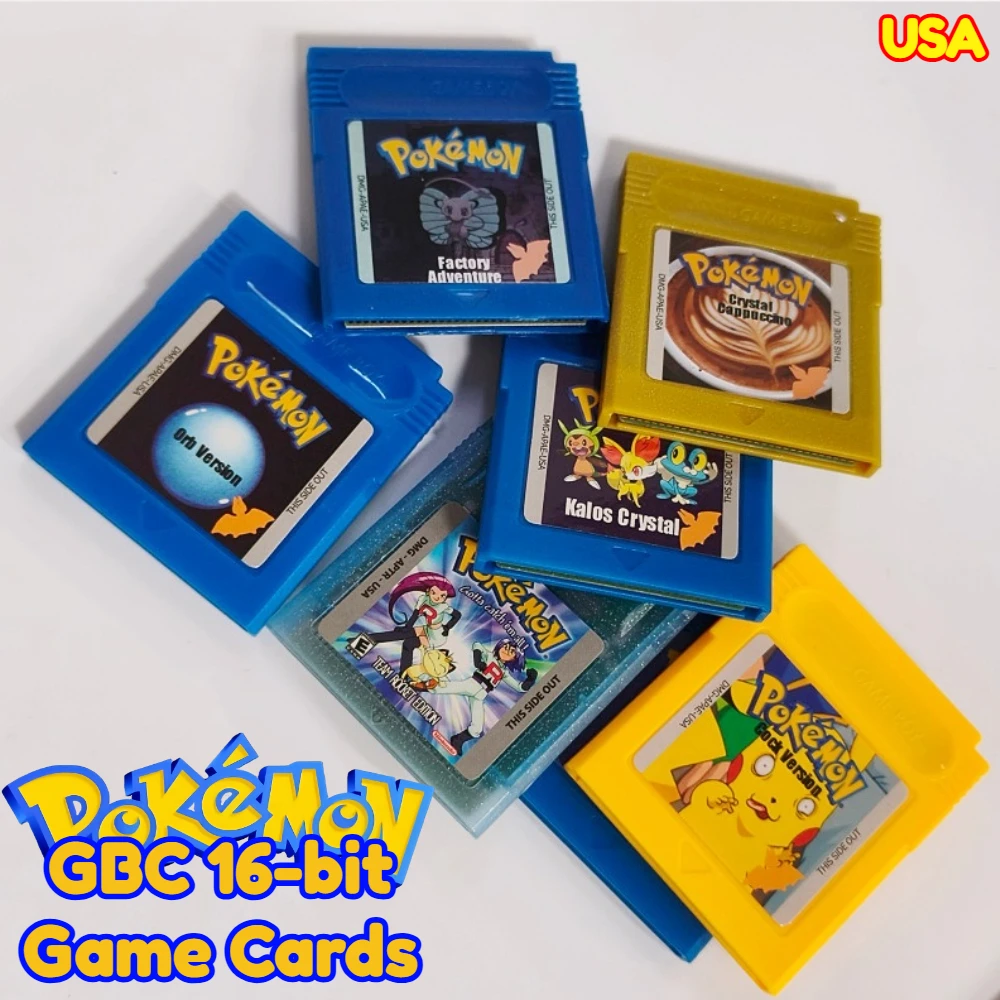Pokemon GBC Game Cartridge Console Card USA Version GBC Game Cartridge Pokemon Series 16 Bit Video Game Console Red Blue Green