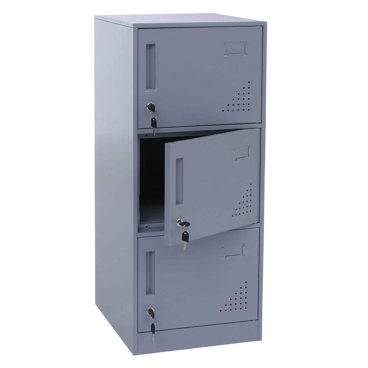 Mendler Spind HWC-P63, Schließfach Wertfachschrank Schließfachschrank 3 Türen, 90x38x45cm Stahl ~ grau Image