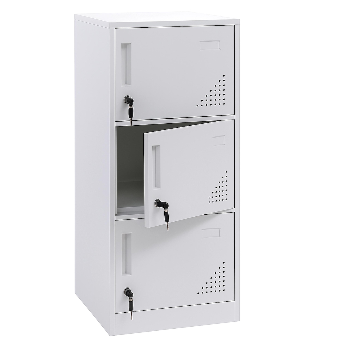 Mendler Spind HWC-P63, Schließfach Wertfachschrank Schließfachschrank 3 Türen, 90x38x45cm Stahl ~ weiß Image