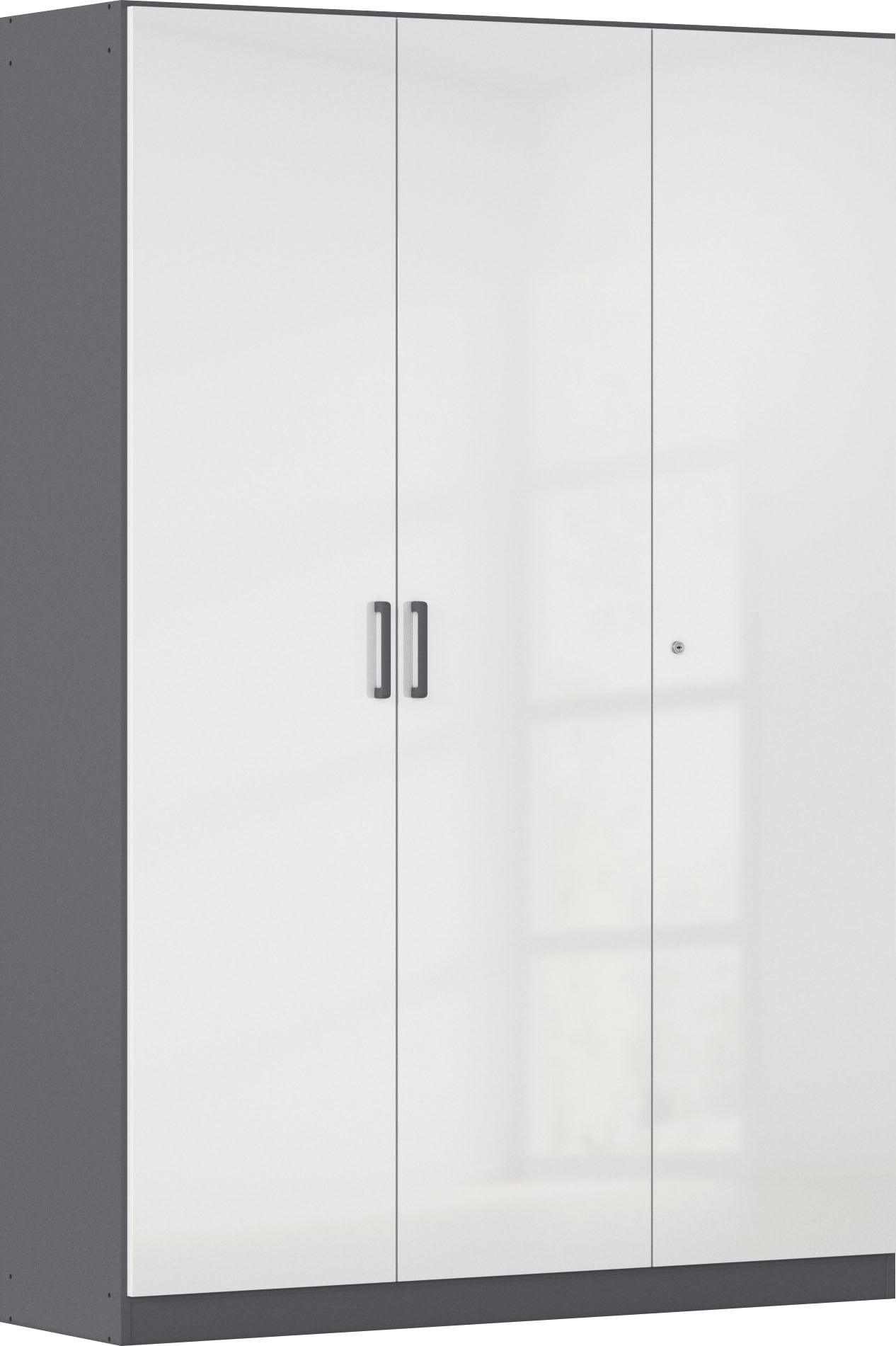 Mehrzweckschrank RAUCH "Garderobe Kleiderschrank Schrank Schuhschrank Putzschrank MINOSA", graumetallic, hochglanz weiß, griffe graumetallic, B:136cm H:197cm T:41cm, Holzwerkstoff, Schränke, Mehrzweckschrank