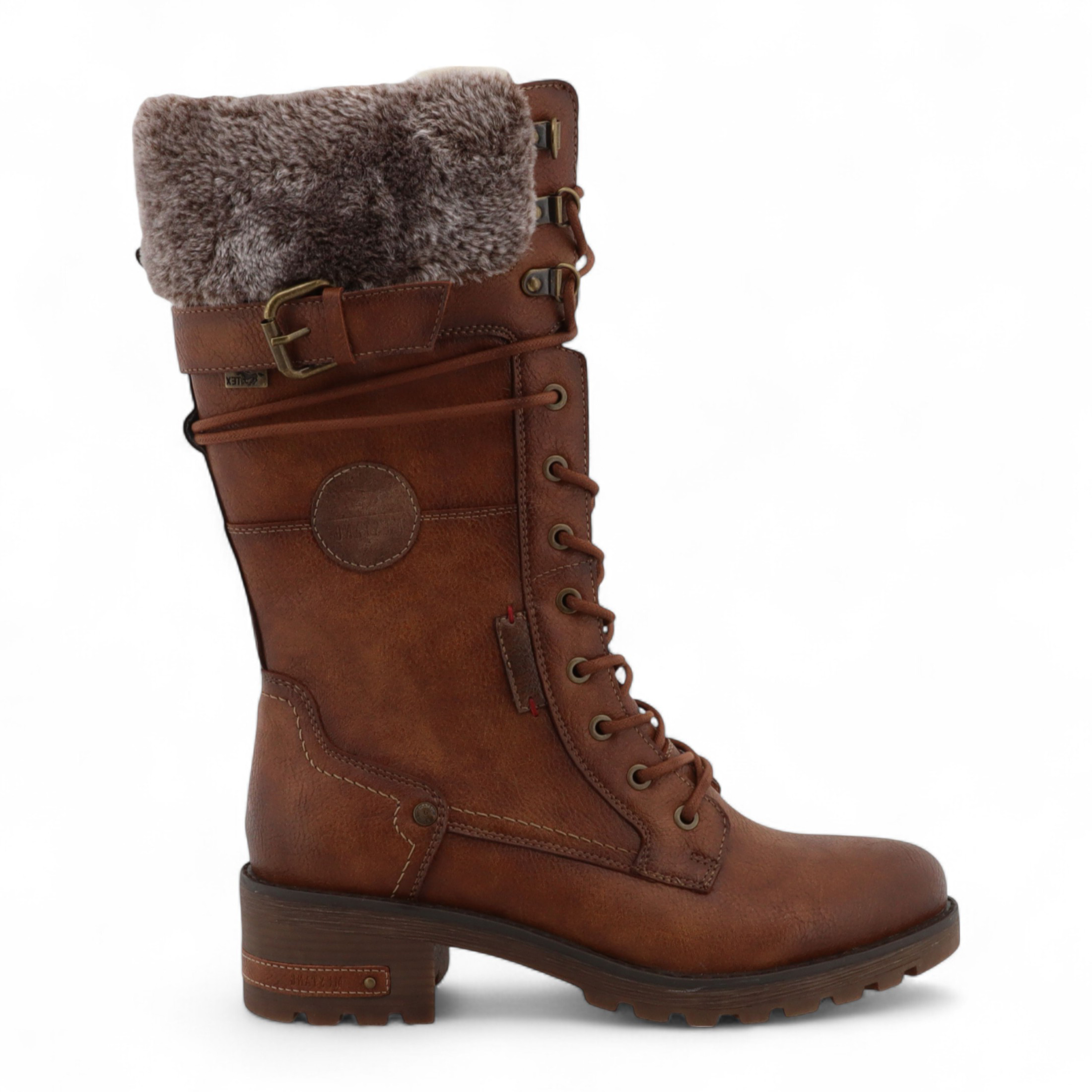 Mustang Damen Winter-Kampfstiefel aus Kunstfell in Braun mit halbhoher Wade