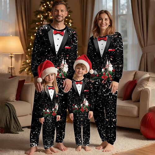 Pyjamas de Noël en famille Vêtements de Nuit père Noël Noël Tenues assorties à la famille Doux 2 pièces pour Homme Femmes Garçons Fille Adultes Enfant Noël Nouvel An la veille de Noël Vacances Noël