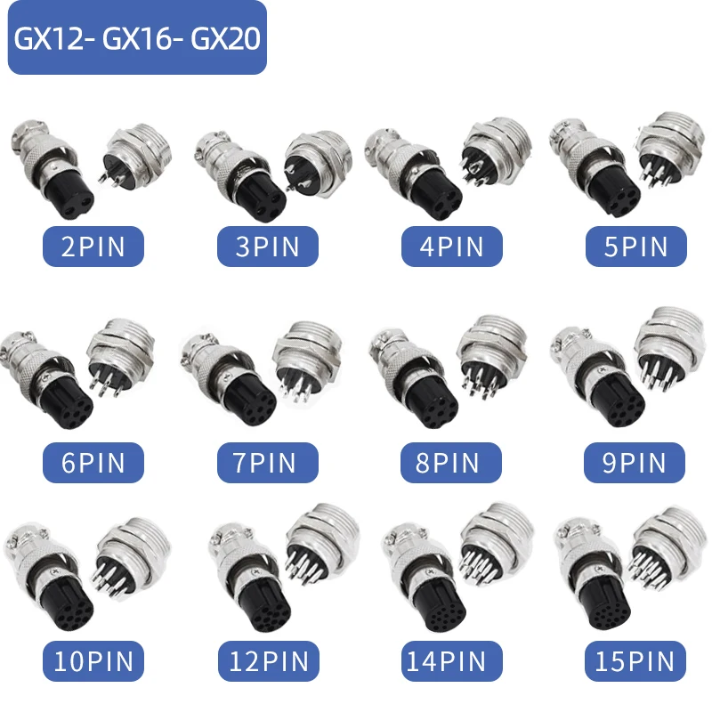 5/10/20Set GX12 GX16 GX20 2 3 4 5 6 7 8 9 10 12 14 15 Pin Stecker und Buchse Docking Aviator Aviation Steckdose Rundsteckverbinder Image