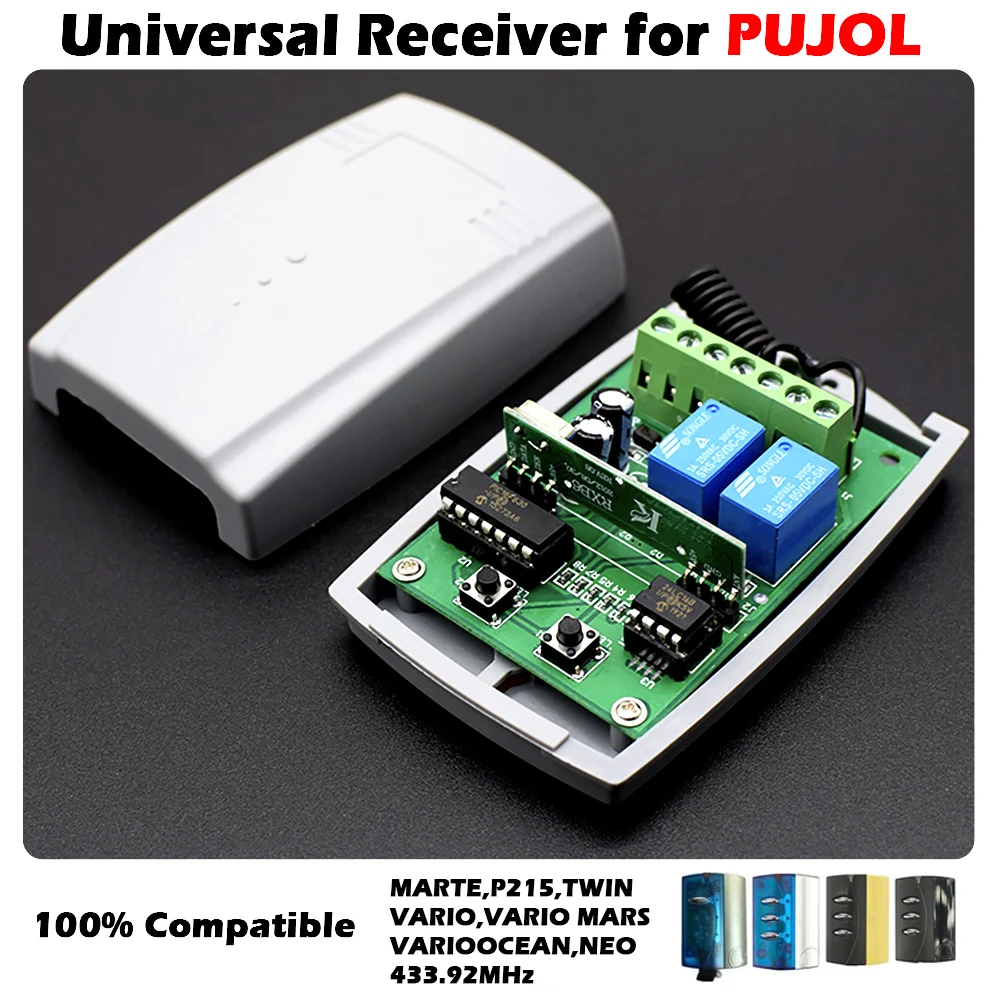 Universelles 433,92 MHz Garagentor-Empfängerrelais, kompatibel mit PUJOL VARIO MARS OCEAN MARTE P215 NEO TWIN Fernbedienung Image