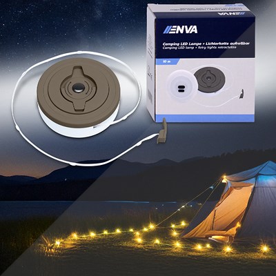 Enva Camping LED Lampe + Lichterkette aufrollbar 10 m - 1800mAh [Hersteller-Nr. 40975400]