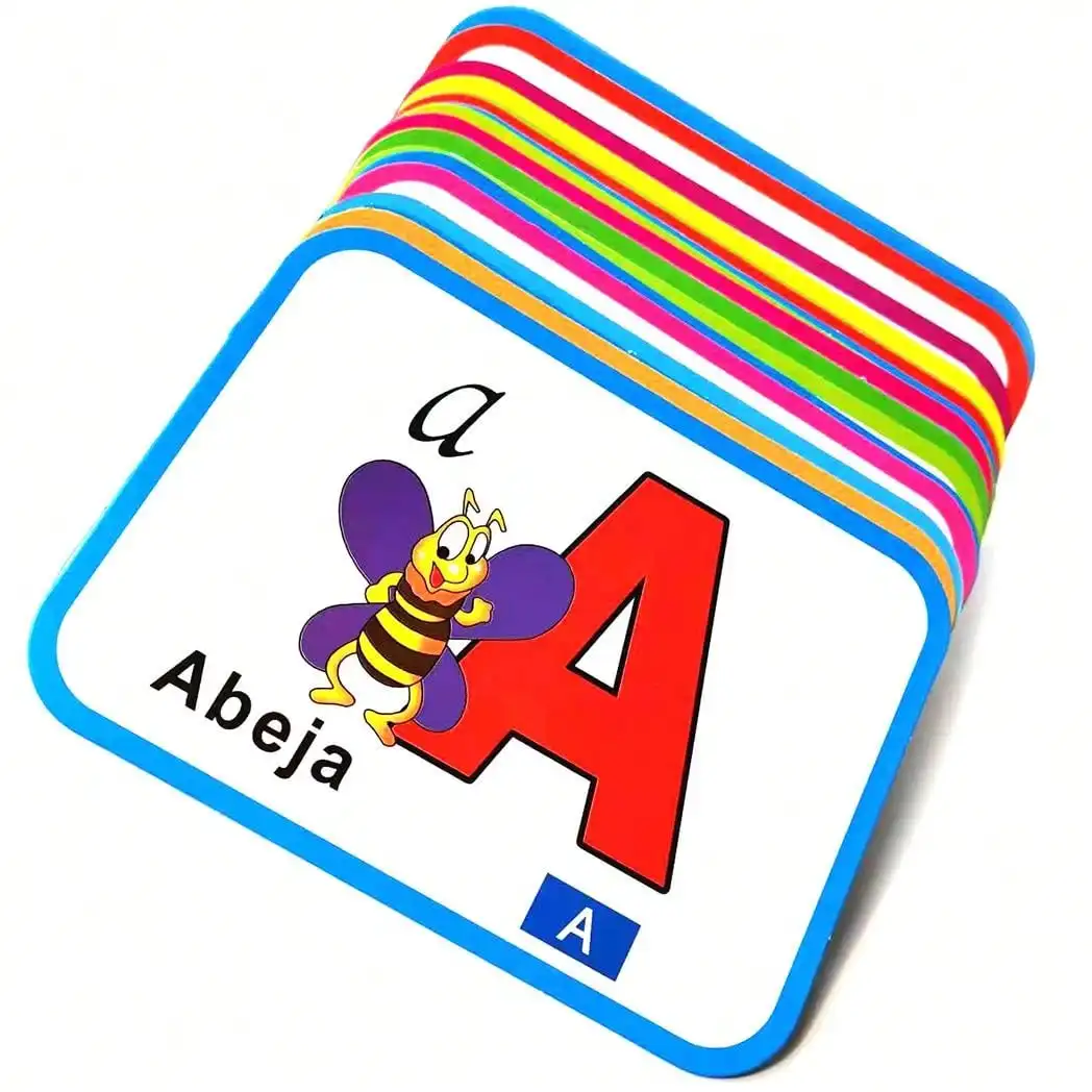 28 Lernkarten zum spanischen Alphabet (15 cm x 11 cm). Exquisit illustrierte Lehrkarten können die kognitive Lernfähigkeit verbessern Image