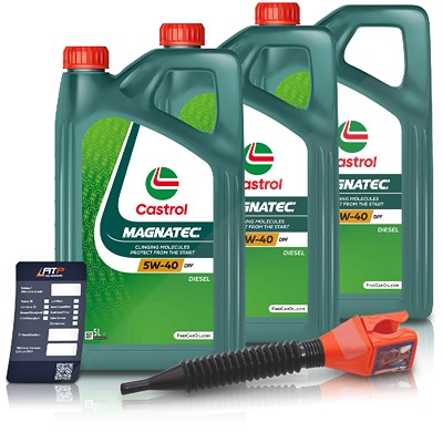 Castrol 15 L Magnatec 5W-40 DPF + Ölwechsel-Anhänger + Einfülltrichter [Hersteller-Nr. 15F913] Image