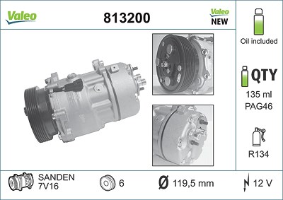 Valeo Kompressor, Klimaanlage [Hersteller-Nr. 813200] für Audi, Ford, Mercedes-Benz, Peugeot, Seat, Skoda, Subaru, VW Image