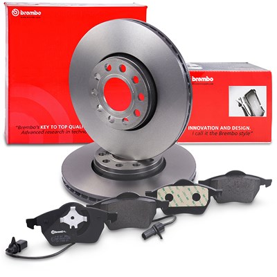 Brembo Bremsscheiben Coated+Bremsbeläge Vorne [Hersteller-Nr. 10697995] für VW