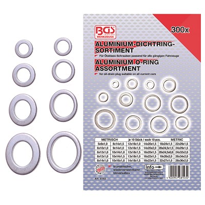 Bgs Aluminium-Dichtring-Sortiment, 300-tlg. [Hersteller-Nr. 8143]