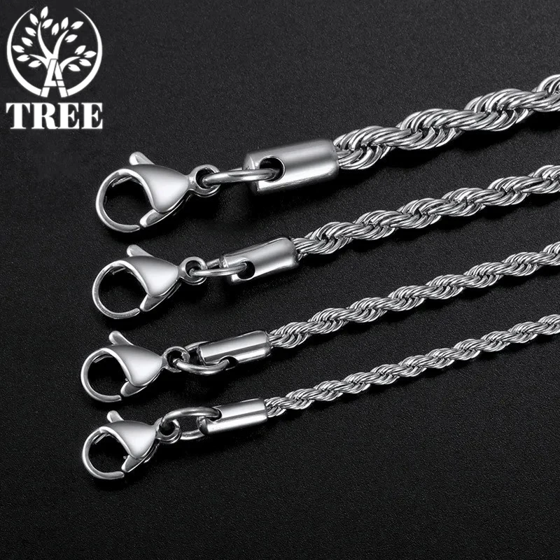 Alitree Männer Frauen Breite 2/3/4mm Seil Kette Halskette 45-70cm Hip Hop 925 Sterling Silber Twisted Seil Halsketten Modeschmuck