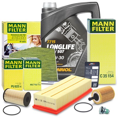 Mann-filter Inspektionspaket Set B + 5l 5W-30 Motoröl [Hersteller-Nr. 41108902] für Audi, Seat, Skoda, VW