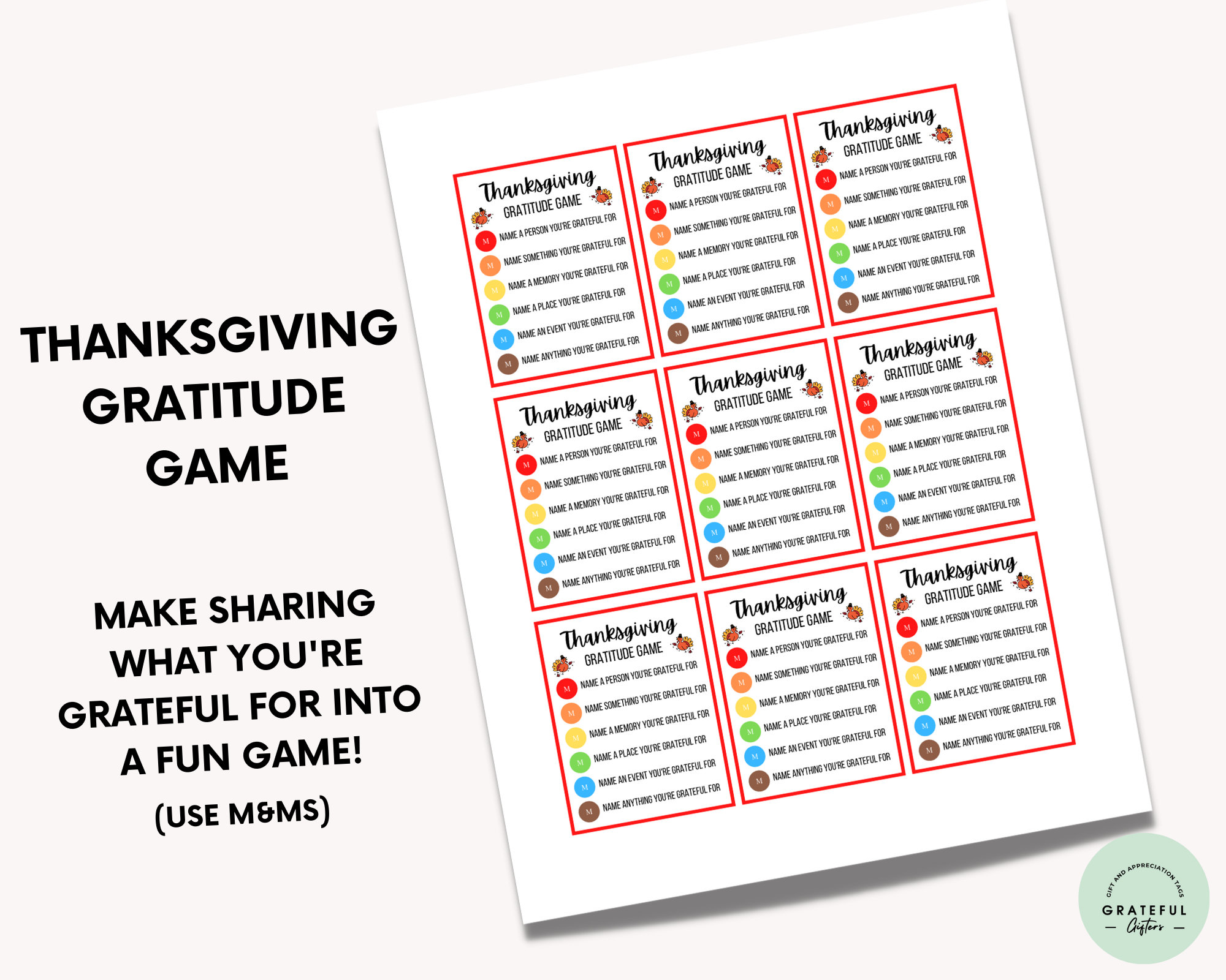 Gioco di gratitudine del Ringraziamento, Gioco della festa del Ringraziamento, Gioco del Ringraziamento, Gioco del Ringraziamento per bambini, Gioco s