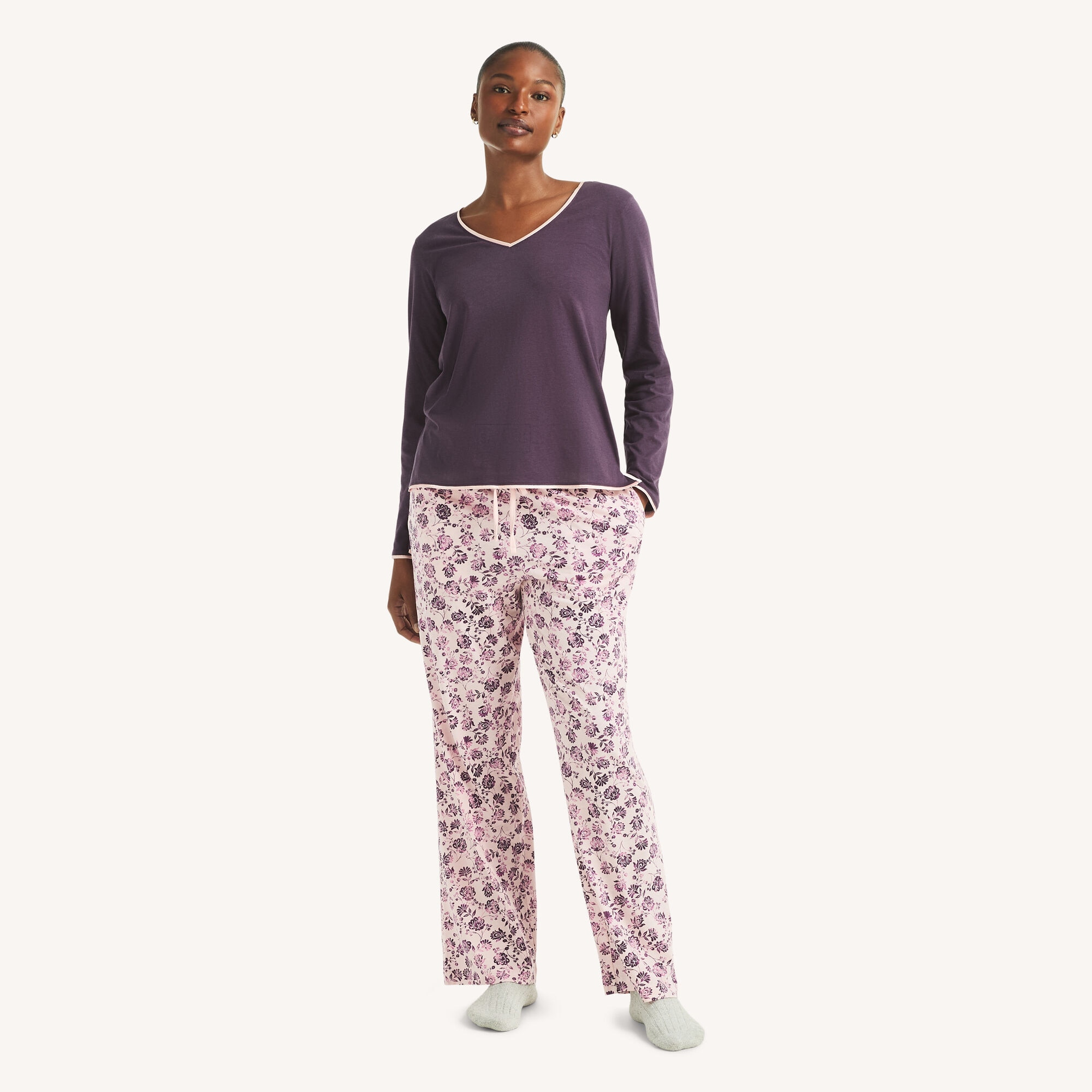 Nautica Women's Printed Pajama Pant Set 681 (Peach Glow), M
