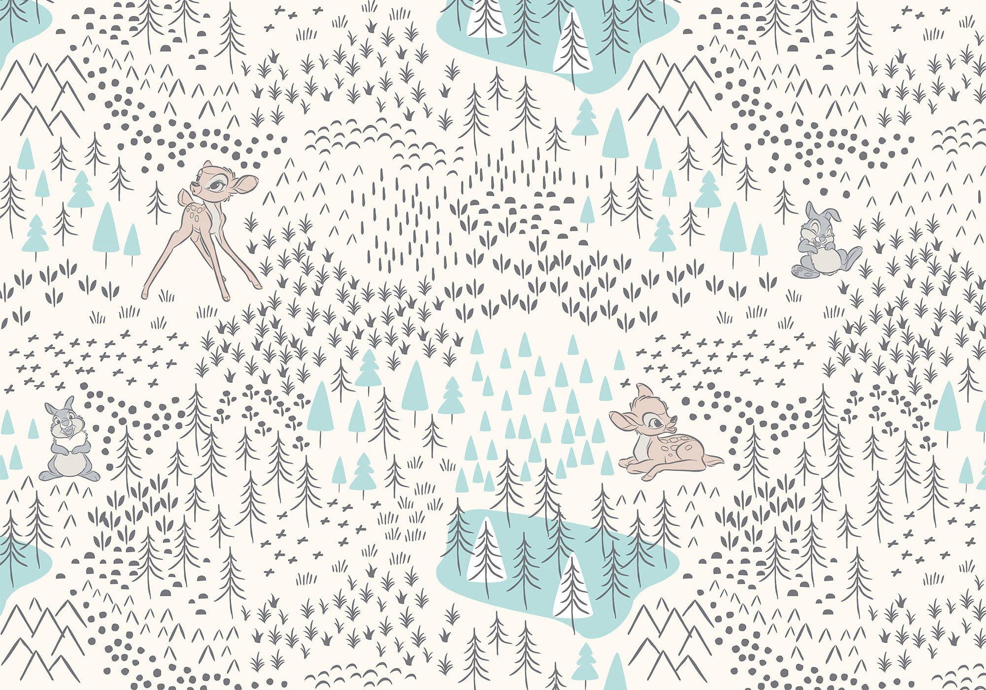 Vliestapete KOMAR "Digitaldruck Vlies - Bambi Woodland - Größe 400 x 280 cm", bunt, B:400m L:280m, Vlies, Tapeten, Kinderzimmer