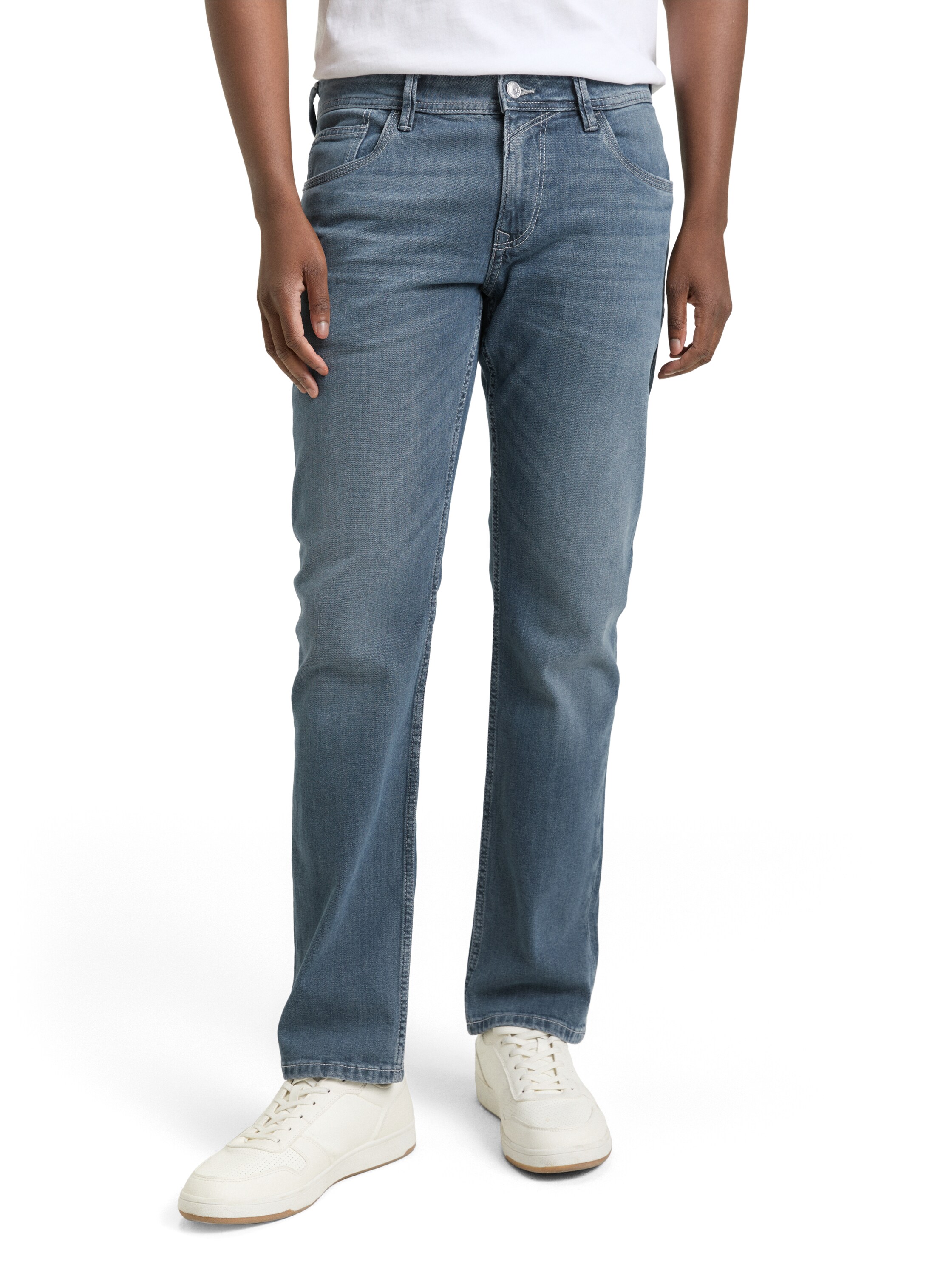 Straight-Jeans TOM TAILOR DENIM, Herren, Gr. 30, Länge 30, mid stone blau grau denim, Denim/Jeans, Obermaterial: 98% Baumwolle, 2% Elasthan. Futter: 65% Polyester, 35% Baumwolle, straight fit, Jeans Straight-Jeans, im klassischen 5-Pocket-Design